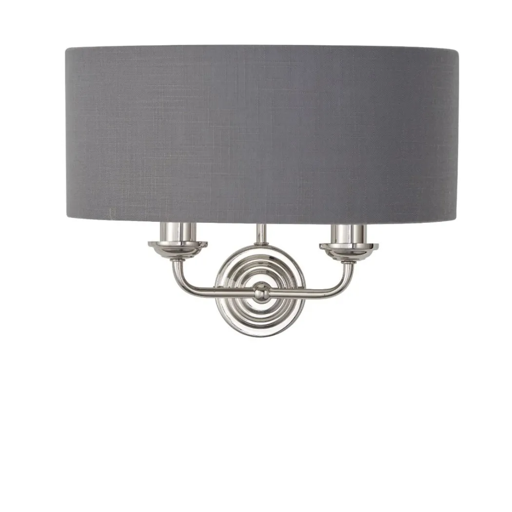Highclere 2 Light Nickel & Charcoal Wall Light