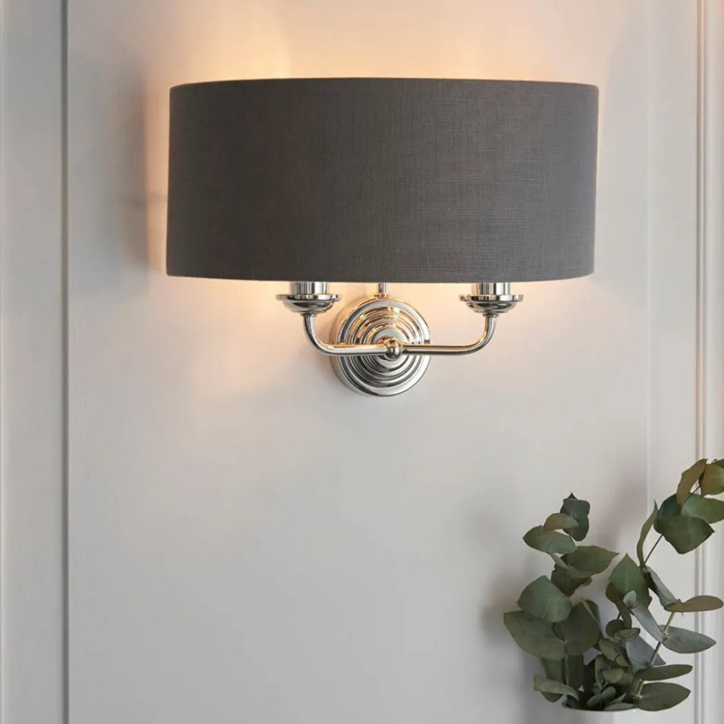 Highclere 2 Light Nickel & Charcoal Wall Light