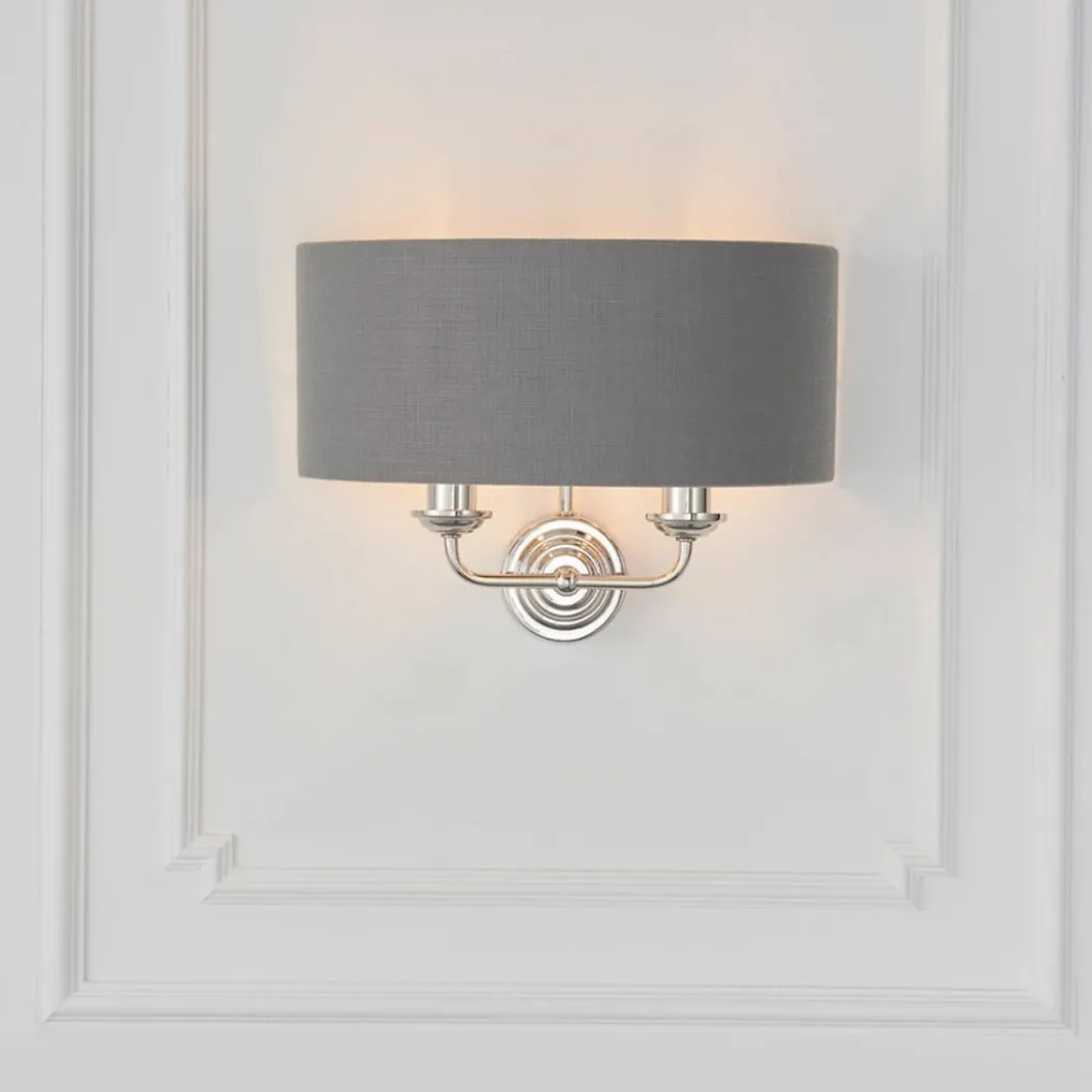 Highclere 2 Light Nickel & Charcoal Wall Light