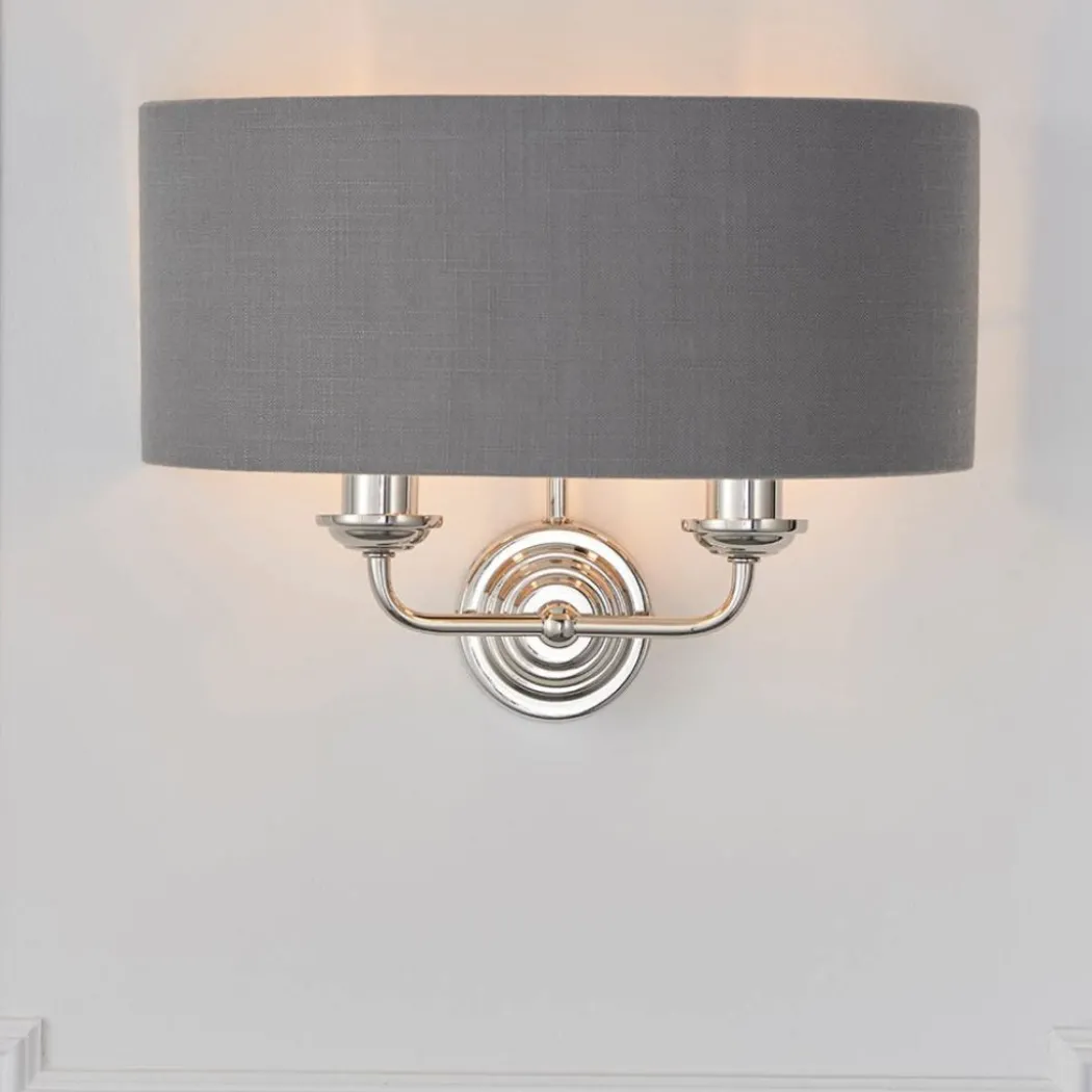 Highclere 2 Light Nickel & Charcoal Wall Light