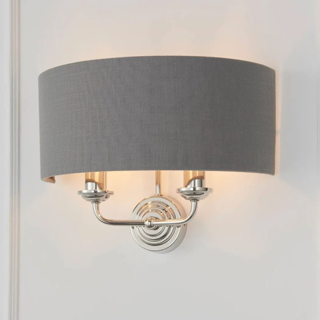 Highclere 2 Light Nickel & Charcoal Wall Light