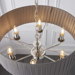 Highclere 6 Light Nickel & Charcoal Pleated Ceiling Pendant