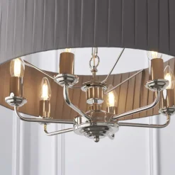 Highclere 6 Light Nickel & Charcoal Pleated Ceiling Pendant