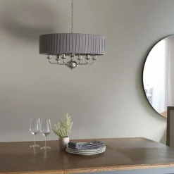 Highclere 6 Light Nickel & Charcoal Pleated Ceiling Pendant