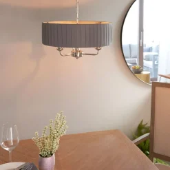 Highclere 3 Light Nickel & Charcoal Pleated Ceiling Pendant