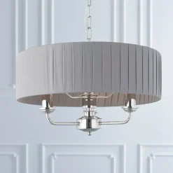 Highclere 3 Light Nickel & Charcoal Pleated Ceiling Pendant