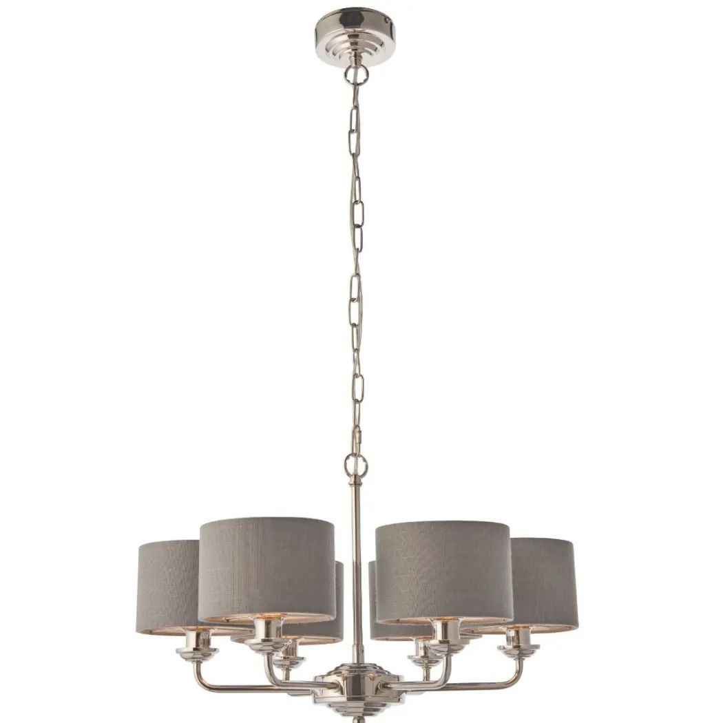 Highclere 6 Light Nickel & Charcoal Chandelier