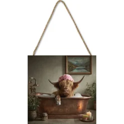 Highland Bathing Beauty 20x20 Wooden Block