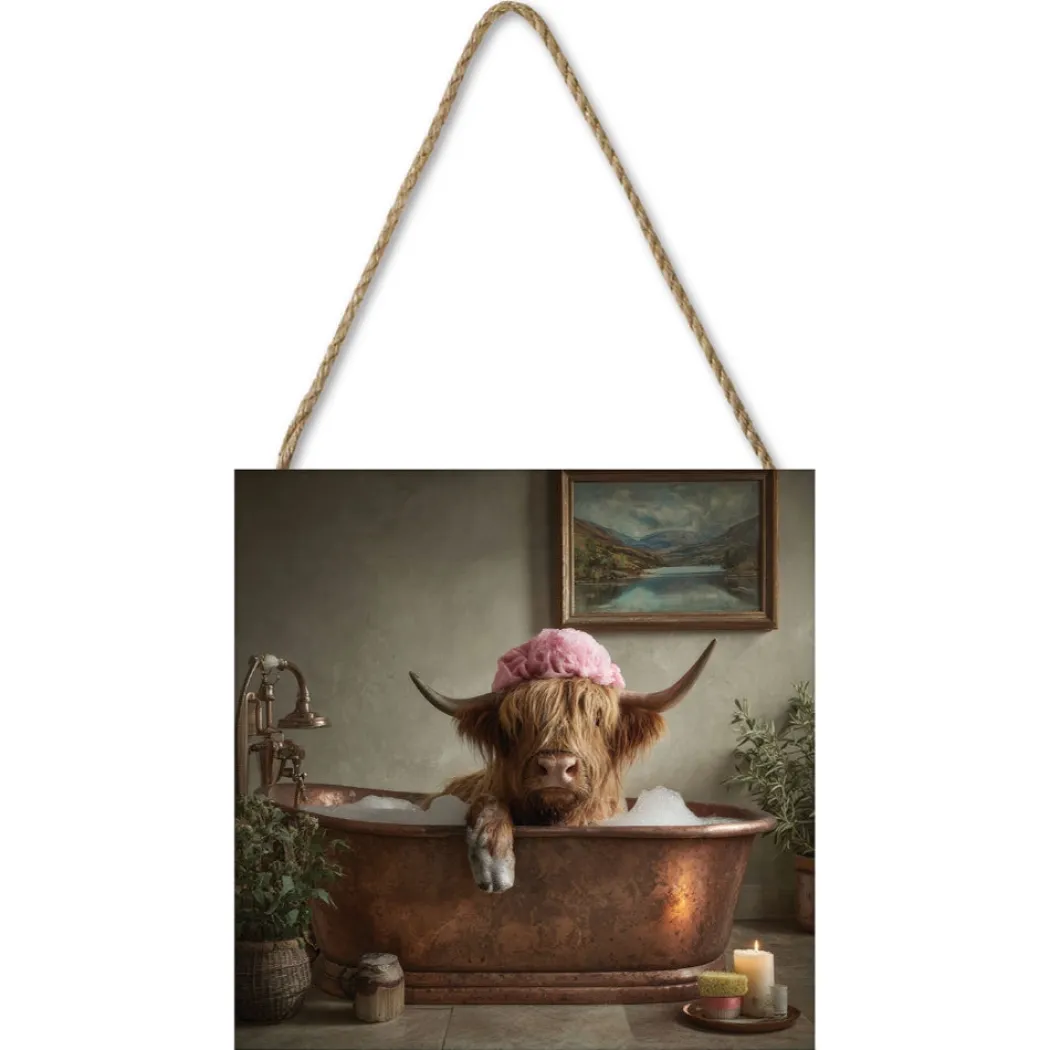 Highland Bathing Beauty 20x20 Wooden Block
