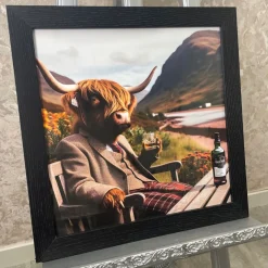 Highland Cow in Suit Wall Art with Black Frame