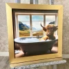 Highland Cow in the Bath Wall Art with Gold Frame