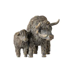 Highland Cow Mum & Calf Brushed Gold Ornament