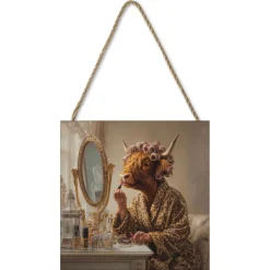 Highland Cow'S Night Out 20x20 Wooden Block