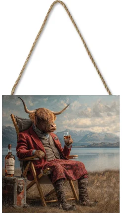 Highland Dram By The Loch 20x20 Wooden Block