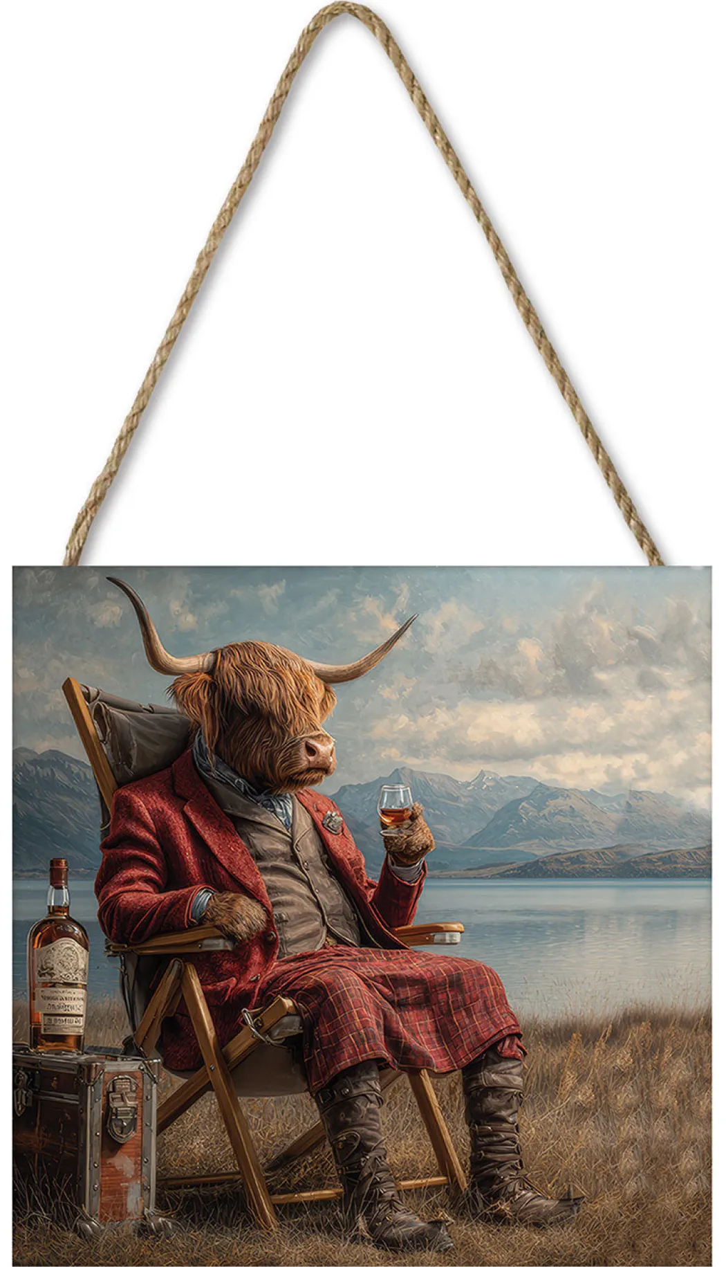 Highland Dram By The Loch 20x20 Wooden Block