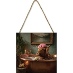 Highland Pampered Cow 20x20 Wooden Block
