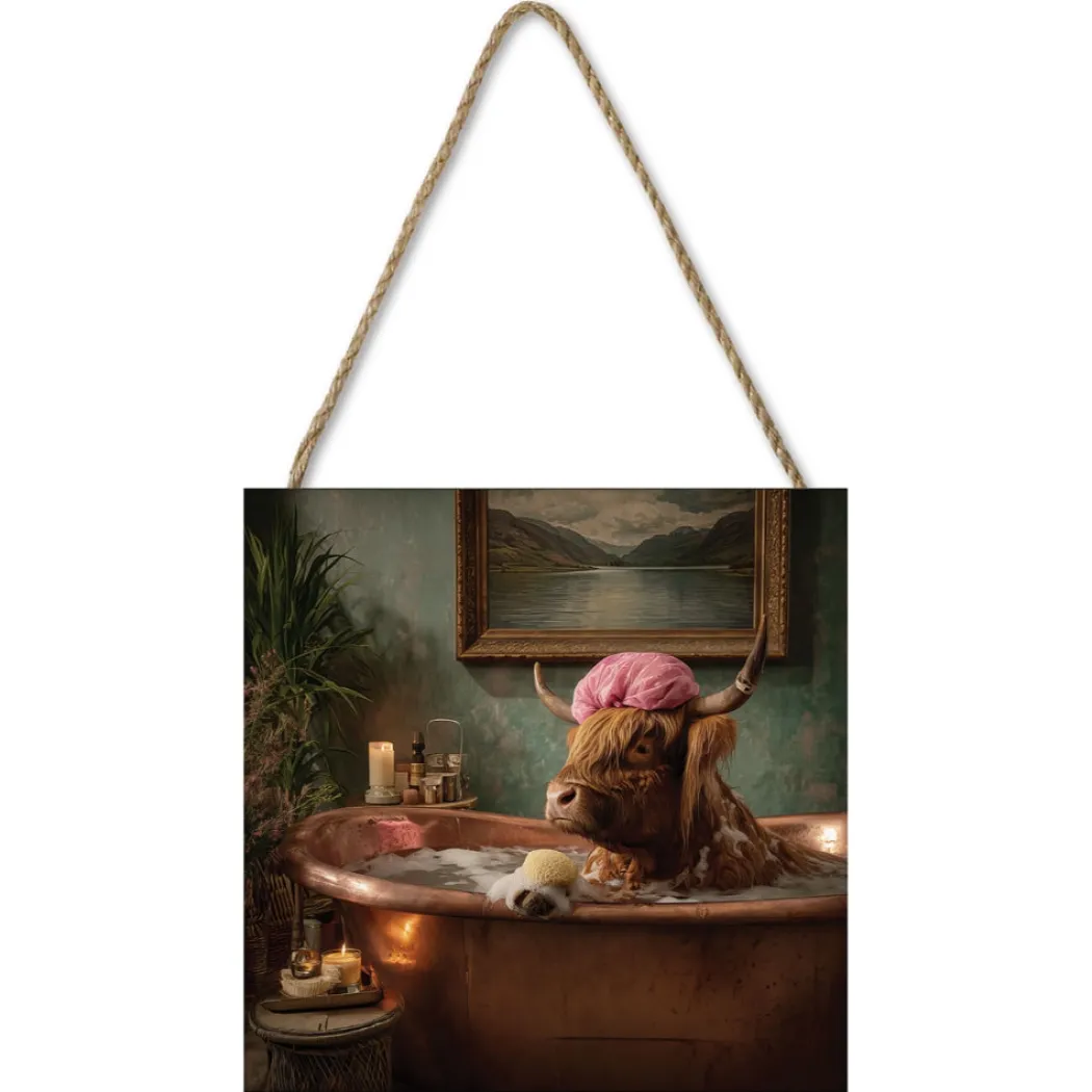 Highland Pampered Cow 20x20 Wooden Block