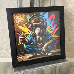 Hipster Monkey Wall Art with Black Frame
