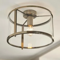 Hopton Antique Brass Flush Ceiling Light