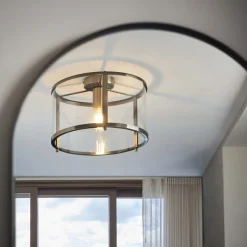Hopton Antique Brass Flush Ceiling Light