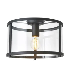 Hopton Matte Black & Glass Flush Ceiling Light