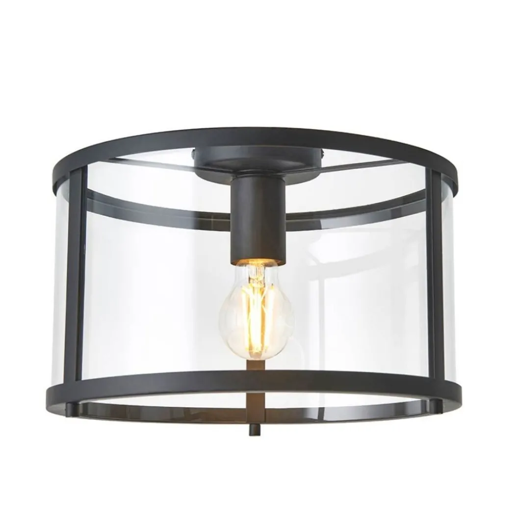 Hopton Matte Black & Glass Flush Ceiling Light