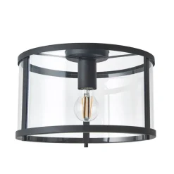 Hopton Matte Black & Glass Flush Ceiling Light