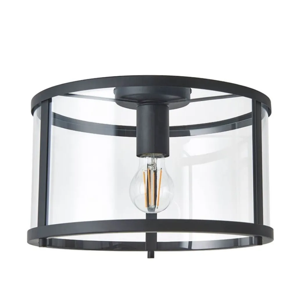 Hopton Matte Black & Glass Flush Ceiling Light