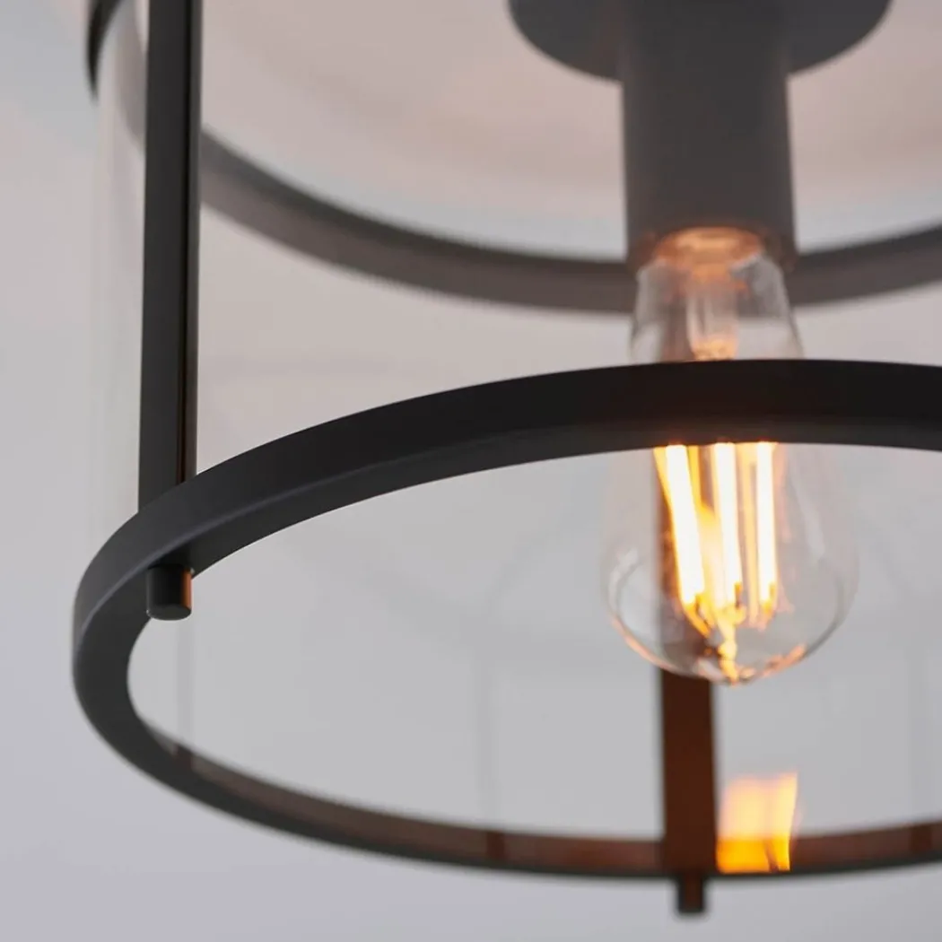 Hopton Matte Black & Glass Flush Ceiling Light