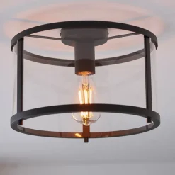 Hopton Matte Black & Glass Flush Ceiling Light