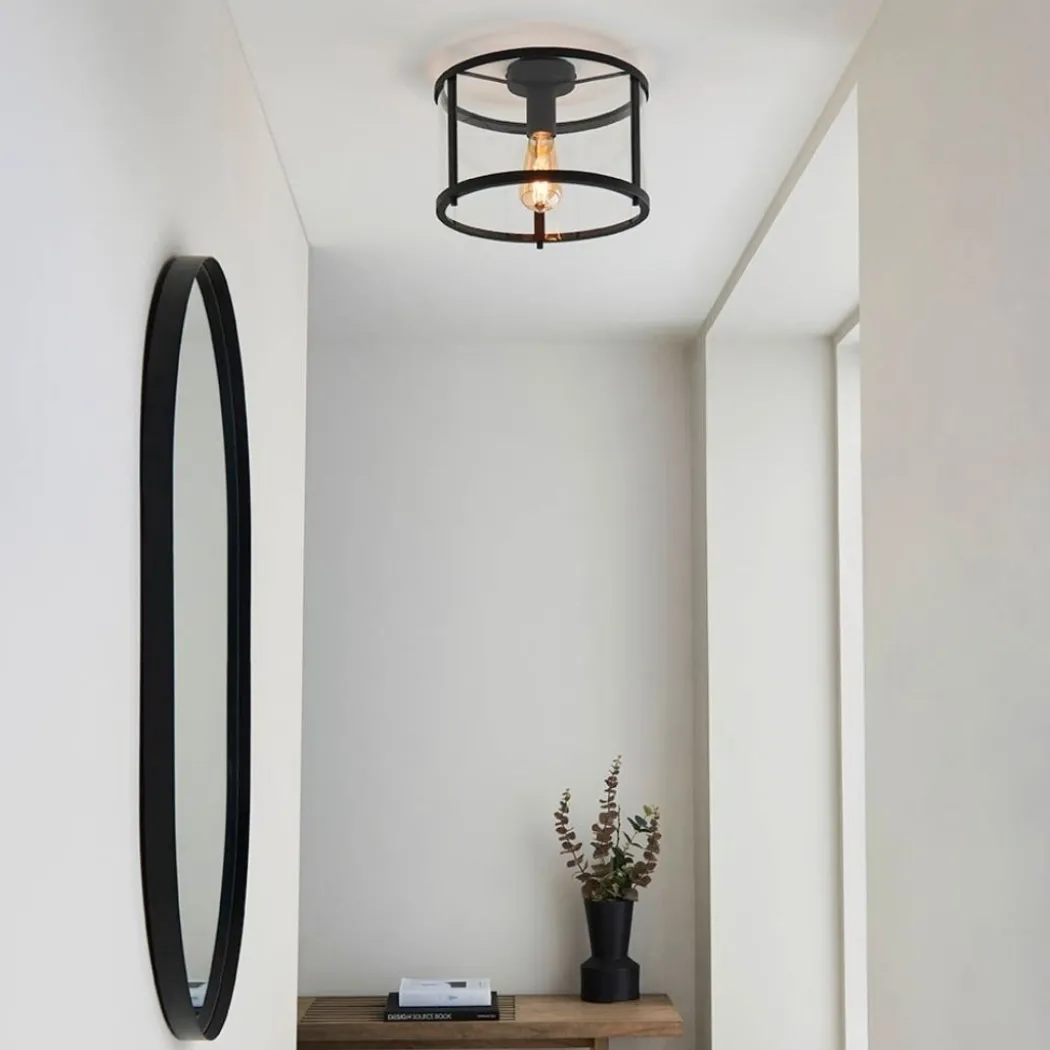 Hopton Matte Black & Glass Flush Ceiling Light