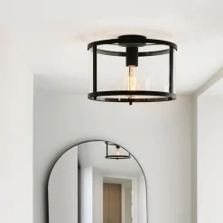 Hopton Matte Black & Glass Flush Ceiling Light
