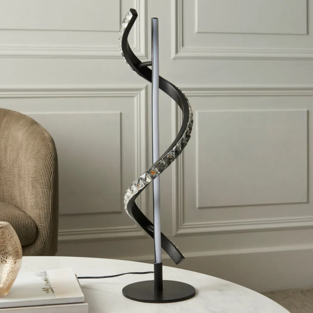 Hyde Matte Black And Crystal LED Table Lamp