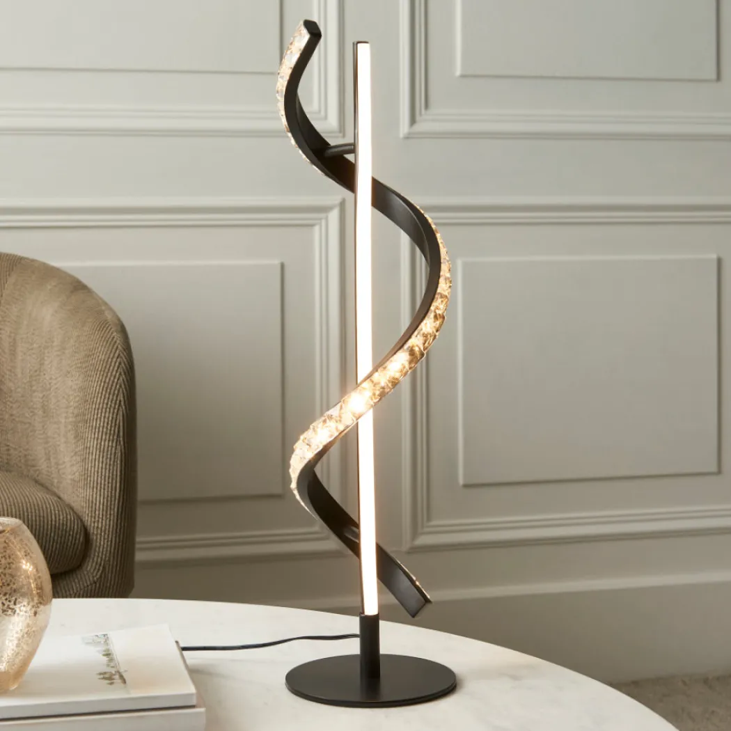 Hyde Matte Black And Crystal LED Table Lamp