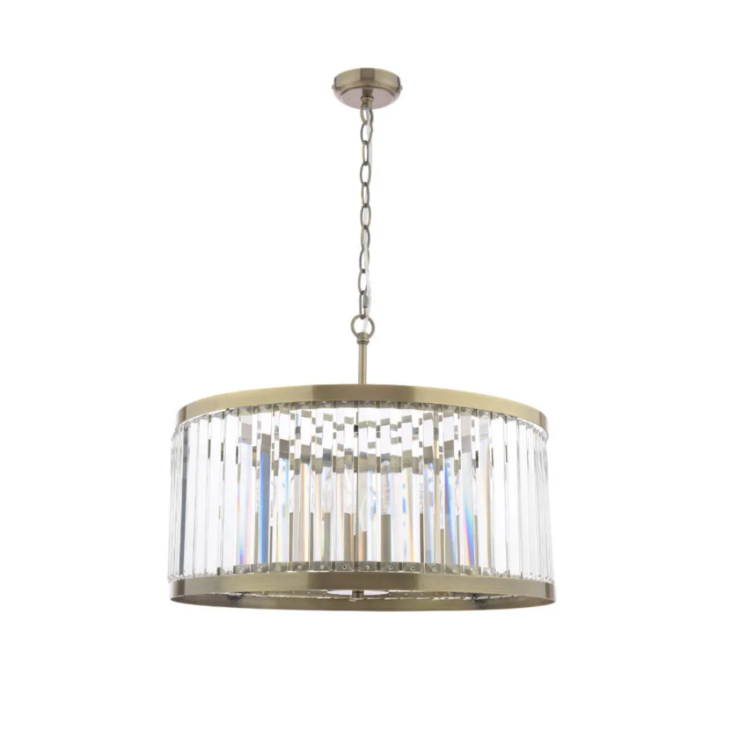 Isadora 5-Light Antique Brass and Glass Pendant