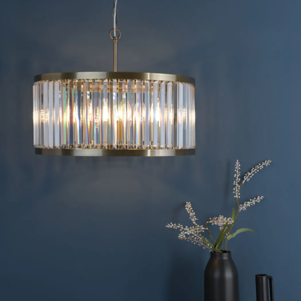 Isadora 5-Light Antique Brass and Glass Pendant