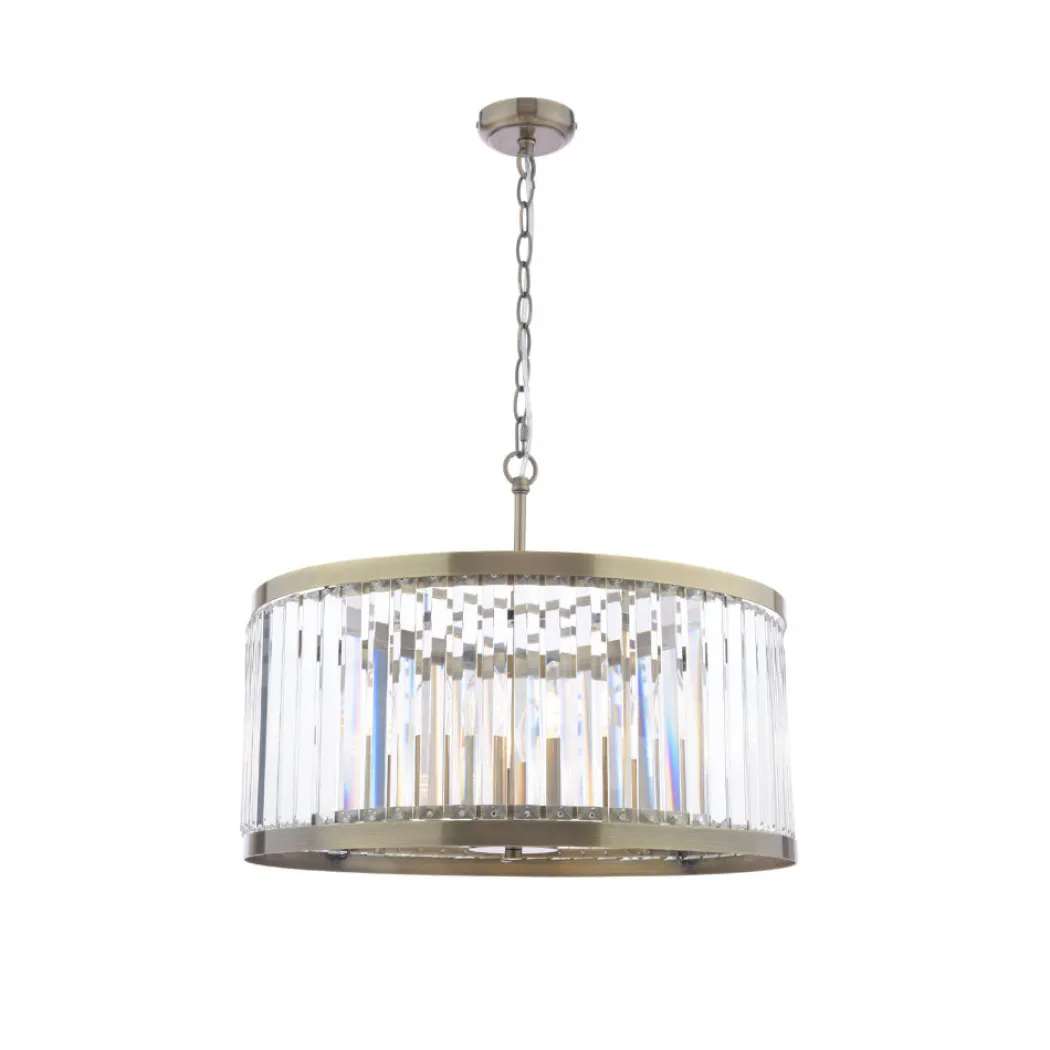 Isadora 5-Light Antique Brass and Glass Pendant