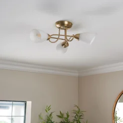 Jaco 3 Light Semi Flush Antique Brass Ceiling Light