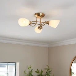 Jaco 3 Light Semi Flush Antique Brass Ceiling Light
