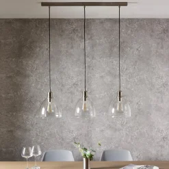 Jacob 3 Light Nickel and Glass Ceiling Pendant Bar