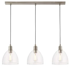 Jacob 3 Light Nickel and Glass Ceiling Pendant Bar