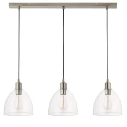 Jacob 3 Light Nickel and Glass Ceiling Pendant Bar