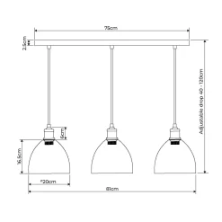 Jacob 3 Light Nickel and Glass Ceiling Pendant Bar