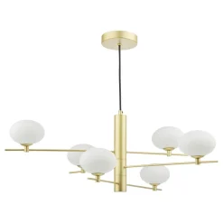 Jasper 6 Light Satin Gold Ceiling Pendant with Opal Glass Shades