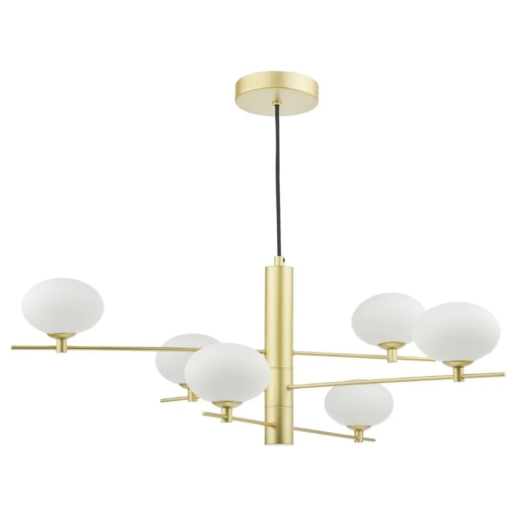 Jasper 6 Light Satin Gold Ceiling Pendant with Opal Glass Shades