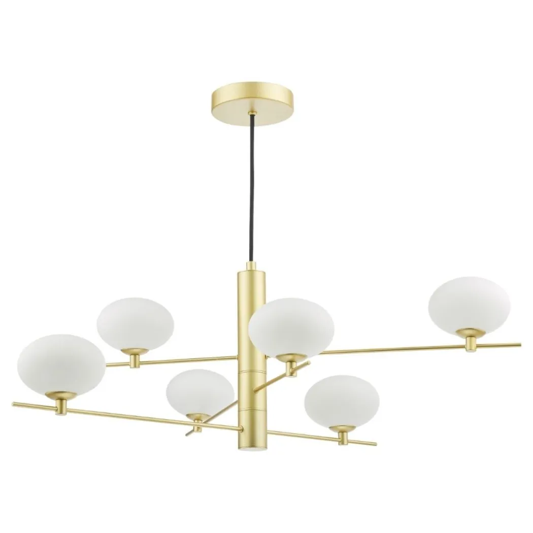 Jasper 6 Light Satin Gold Ceiling Pendant with Opal Glass Shades
