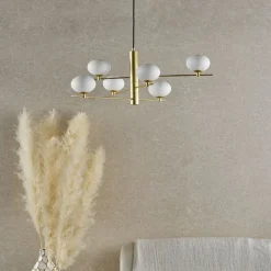 Jasper 6 Light Satin Gold Ceiling Pendant with Opal Glass Shades