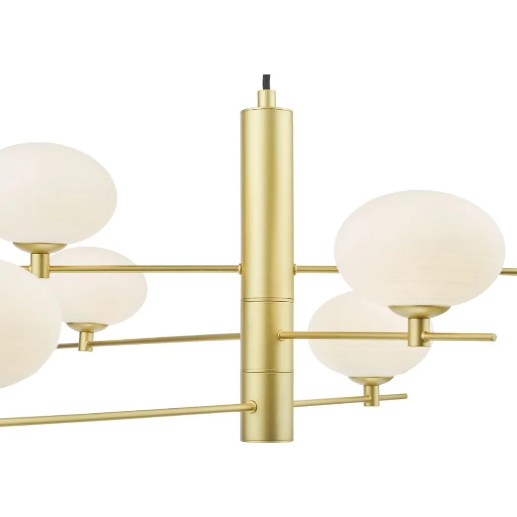 Jasper 6 Light Satin Gold Ceiling Pendant with Opal Glass Shades