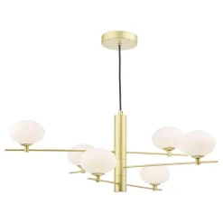 Jasper 6 Light Satin Gold Ceiling Pendant with Opal Glass Shades
