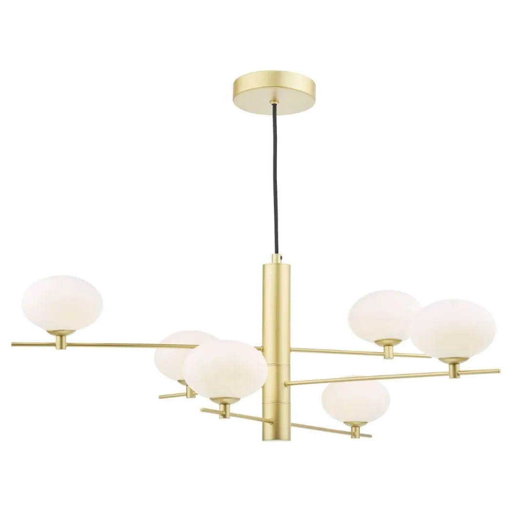 Jasper 6 Light Satin Gold Ceiling Pendant with Opal Glass Shades